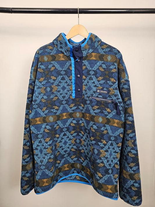 Columbia Mens Pullover Snap Button Aztex Mid Layer Casual Fleece Jumper - L