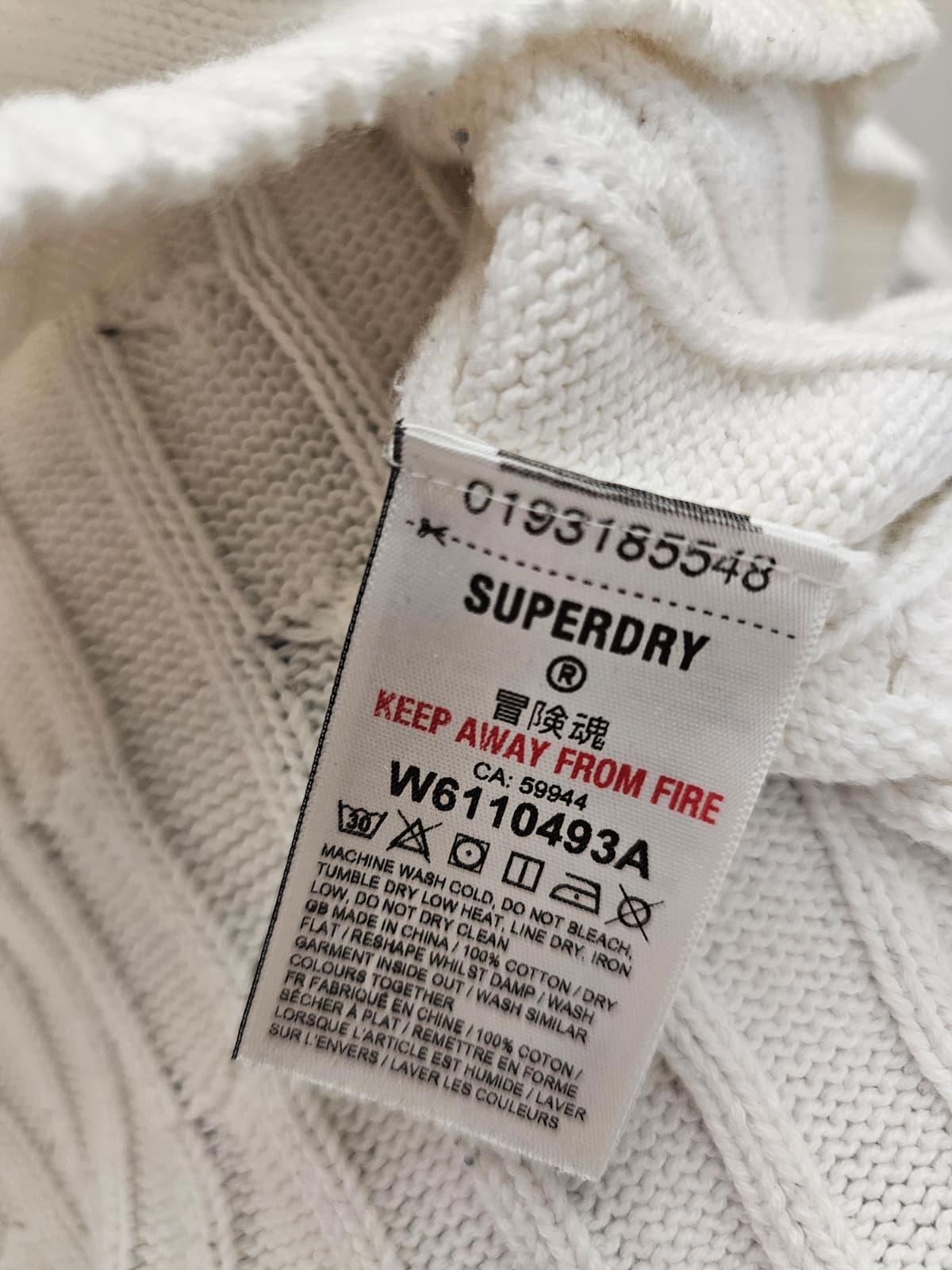 Superdry Embroidered Y2K Style Deep V-Neck Pullover Cable Knit Jumper -16- White