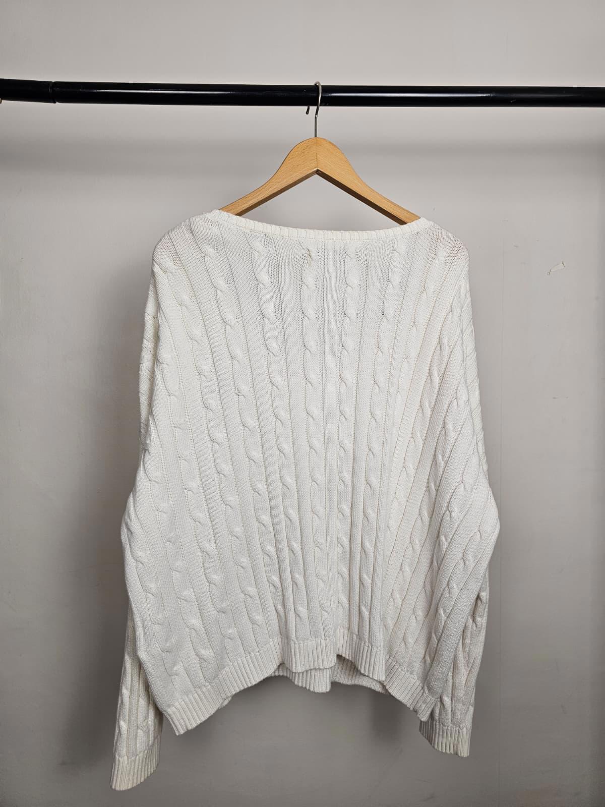 Superdry Embroidered Y2K Style Deep V-Neck Pullover Cable Knit Jumper -16- White