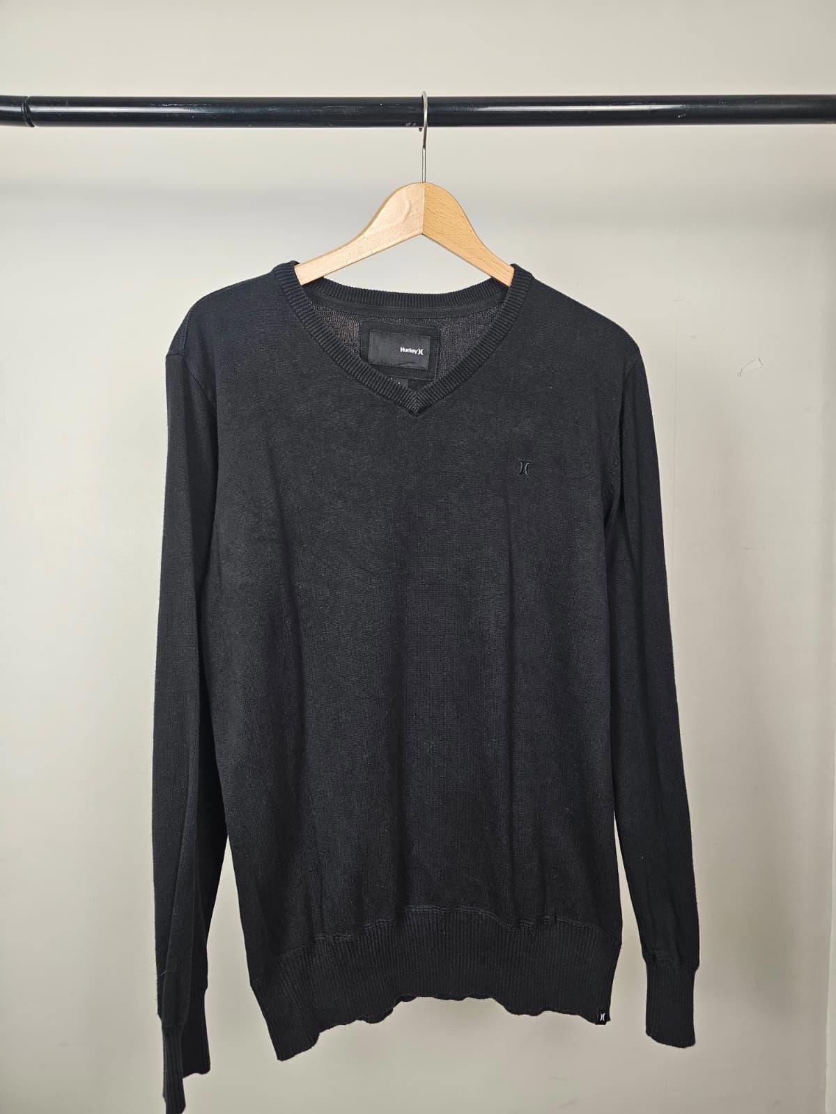 Hurley Mens Pullover V-Neck Knitted Style 100% Cotton Jumper - L/Large - Black