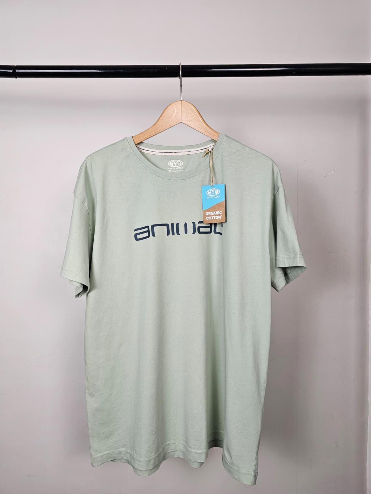 Animal Womens Short Sleeve Big Spellout Chest Print Top/T-Shirt - UK 14 - Sage