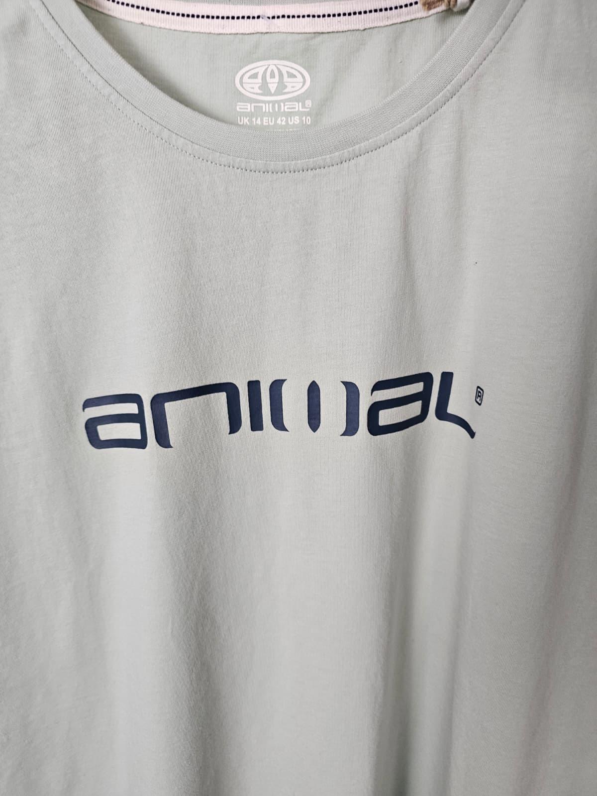 Animal Womens Short Sleeve Big Spellout Chest Print Top/T-Shirt - UK 14 - Sage