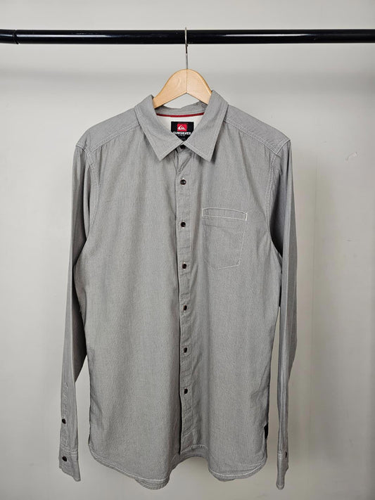 Quiksilver Mens Y2K 2000s Long Sleeve Button Up Shirt - L/Large - Grey