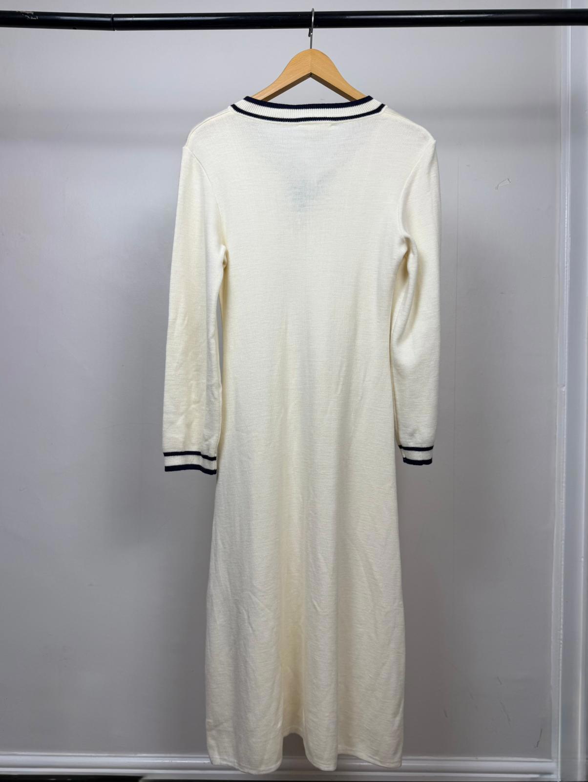 Wetherall Women's Vintage 100% Wool V-Neck Midi Dress  - Made in UK - 10 - Cream