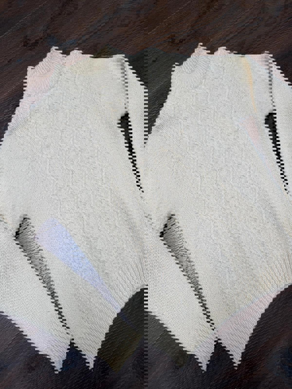 Visor Empire Mens Vintage 100% Wool Cable Knit Pullover Jumper - S/Small  -Cream