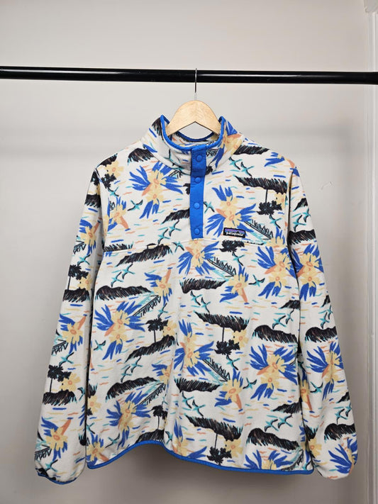 Patagonia Womens Pullover Snap Button Floral/Tropical Print Fleece Jumper - XL