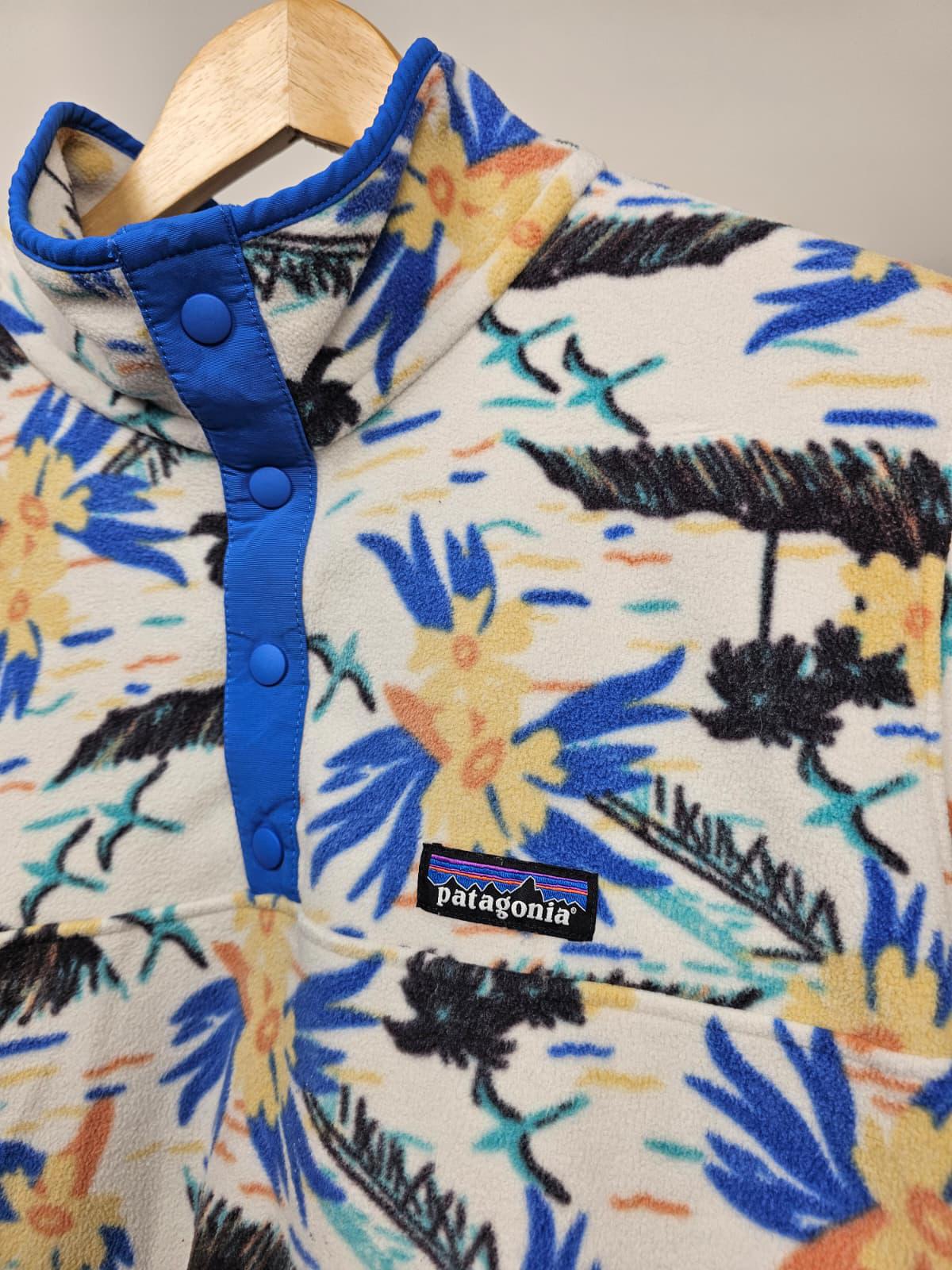 Patagonia Womens Pullover Snap Button Floral/Tropical Print Fleece Jumper - XL