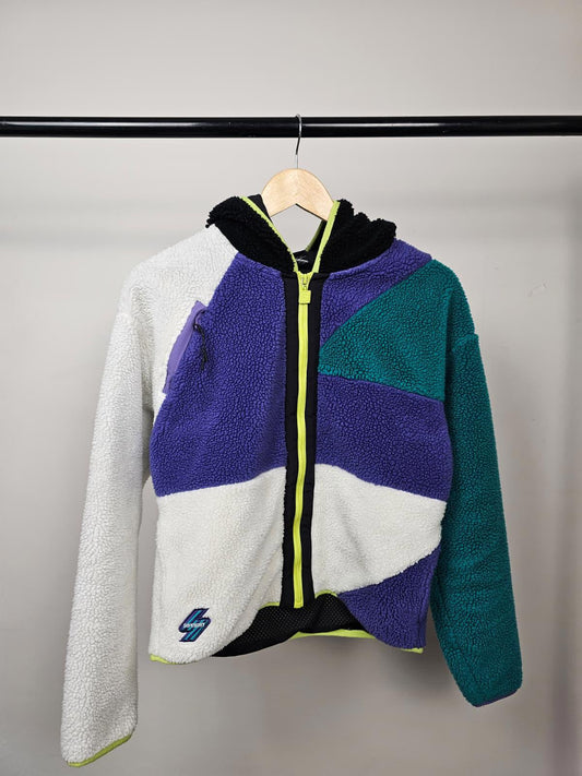Superdry Womens 'Big S' Full Zip Sherpa Fleece Hooded Jacket - UK 10