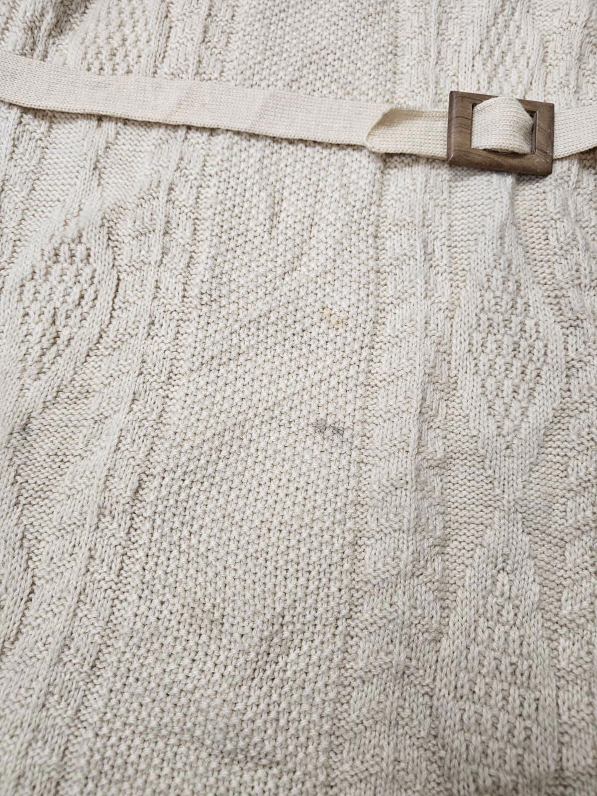 Women's Vintage 90's Textured Roll Neck Cable Hand Knit Dress - 10-12 - Cream