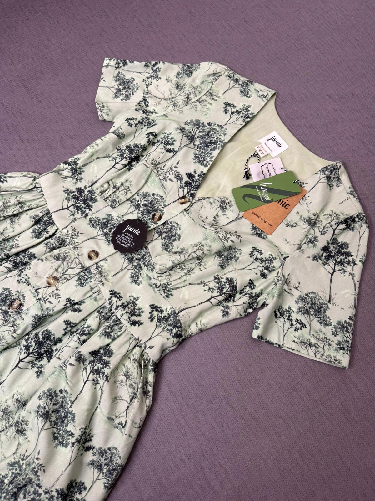 Joanie Womens Button-Down Forestry Print Multi Season Casual Midi Dress - UK 8