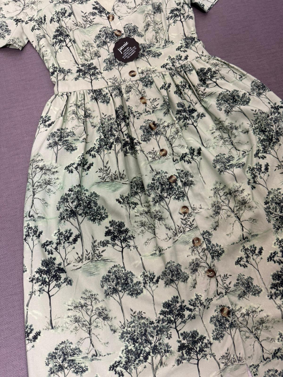 Joanie Womens Button-Down Forestry Print Multi Season Casual Midi Dress - UK 8