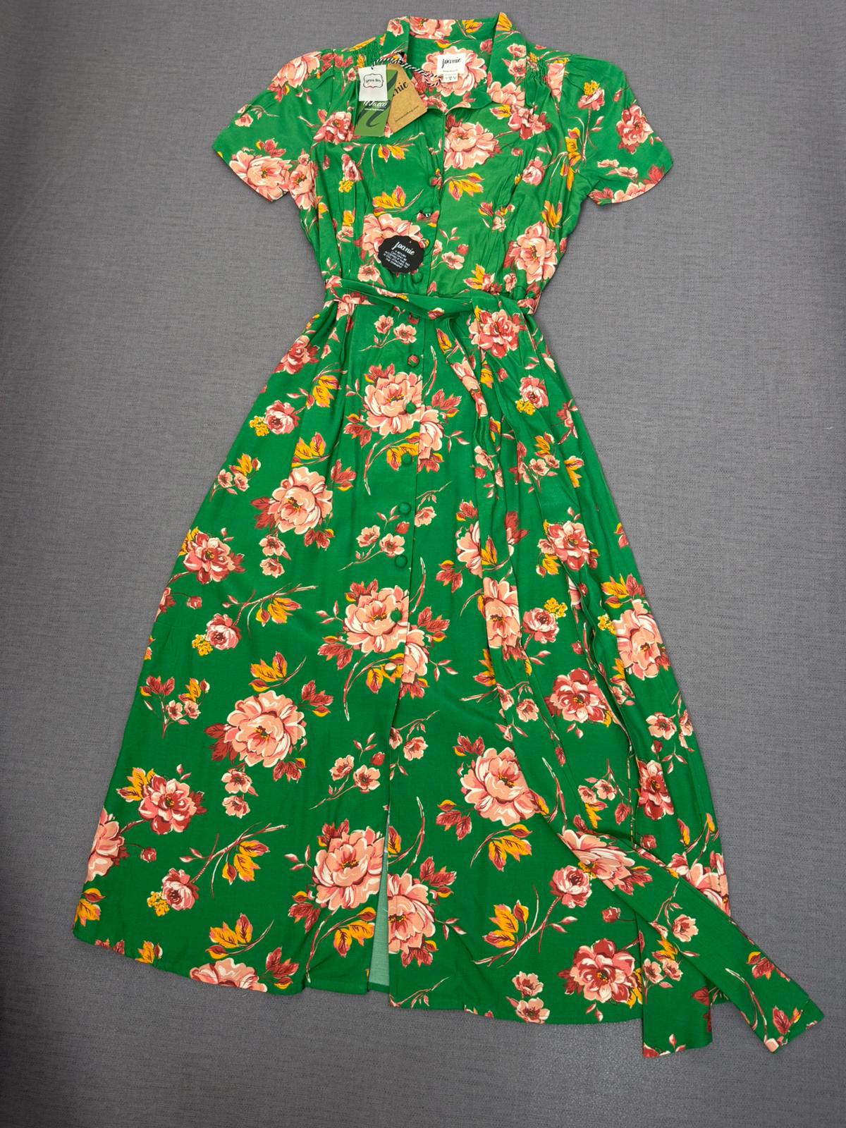 Joanie Womens Roberta Green Floral Print Midaxi Tea Dress - UK 8