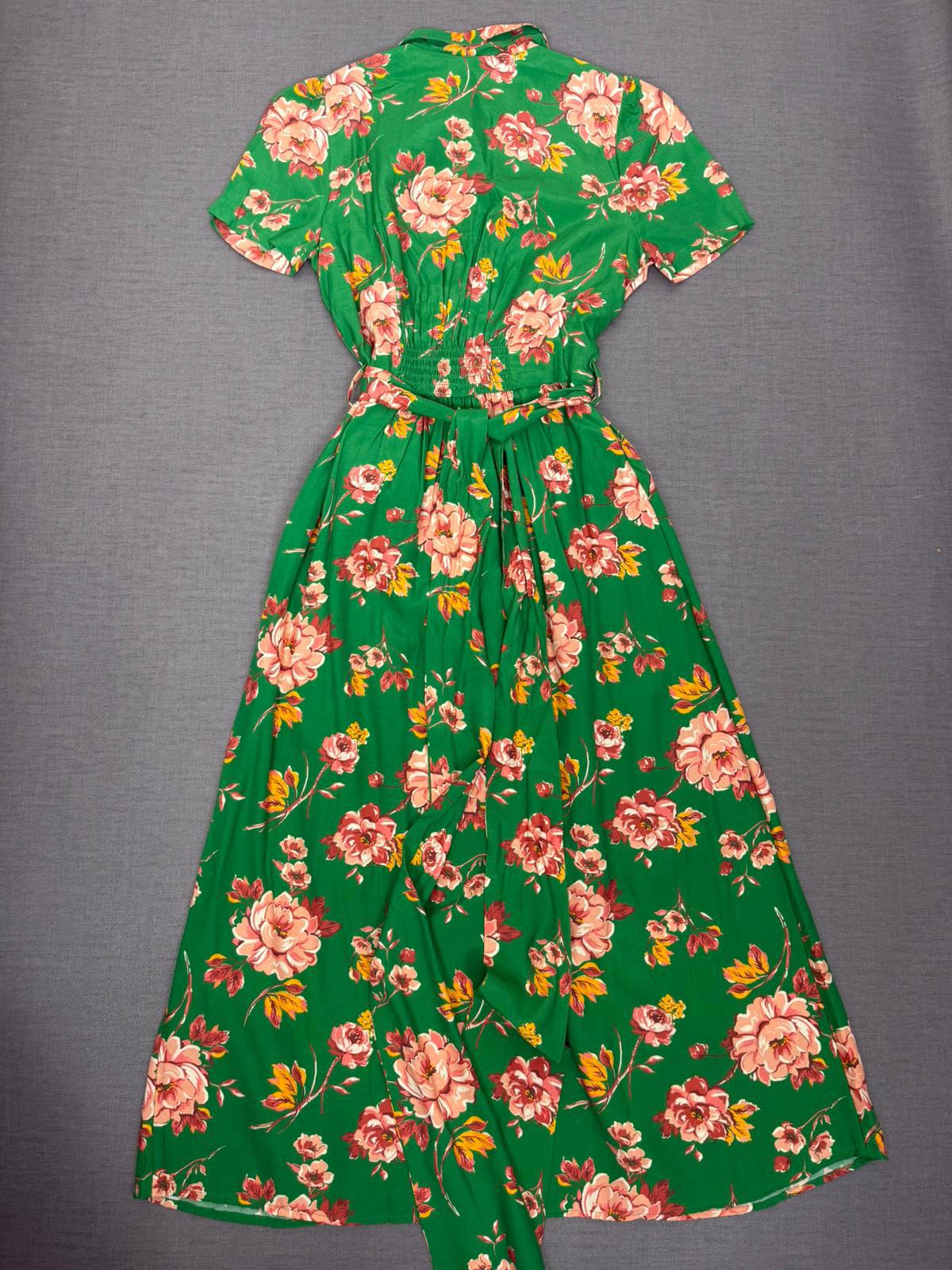 Joanie Womens Roberta Green Floral Print Midaxi Tea Dress - UK 8