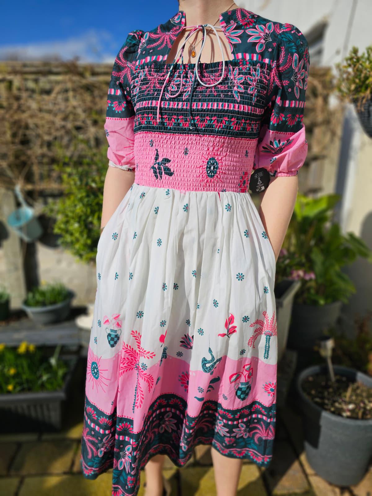 Joanie Womens Palm Tree Print Floral/Fauna Print Tie Neck Midi Dress - UK 8**