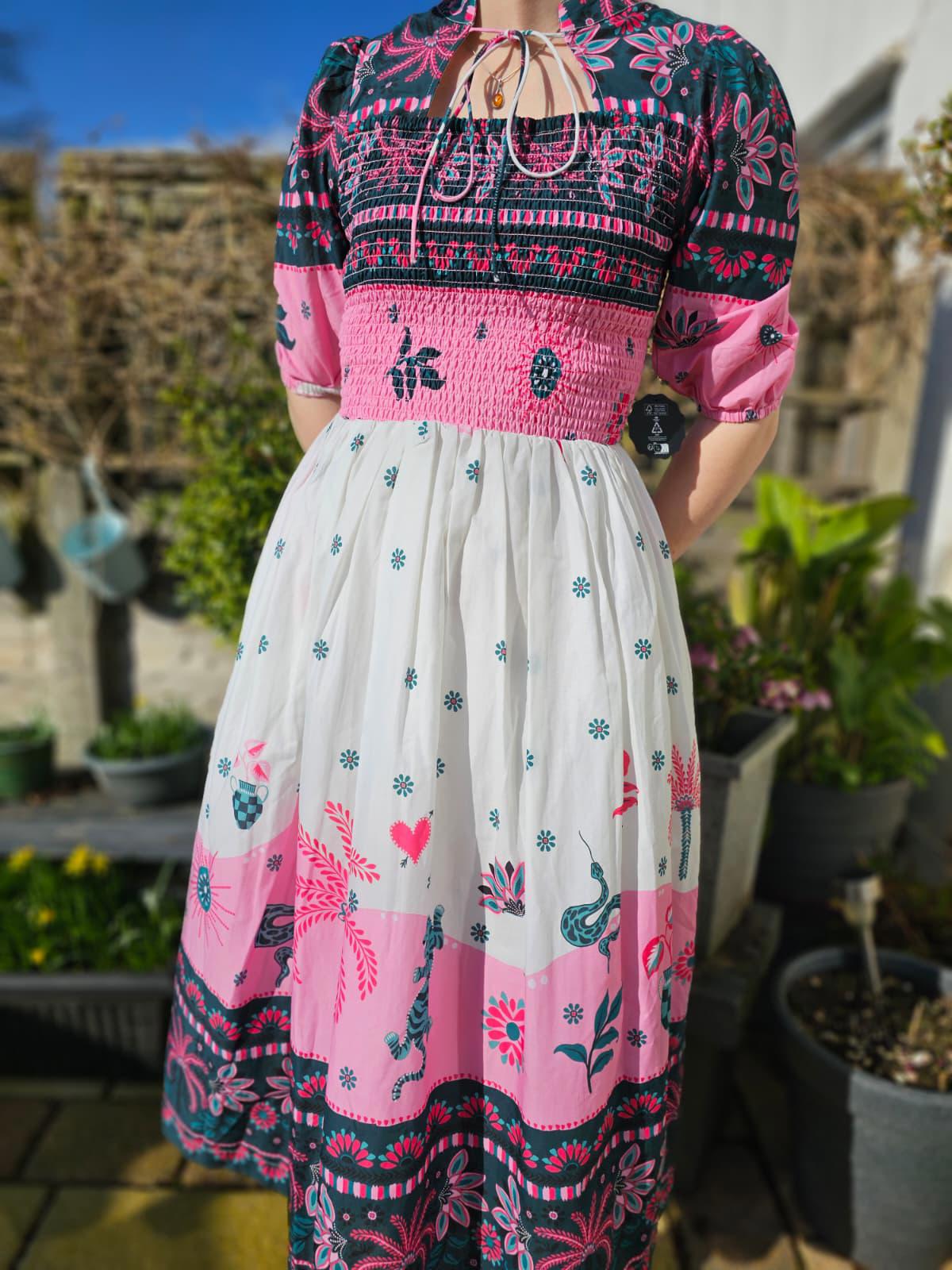 Joanie Womens Palm Tree Print Floral/Fauna Print Tie Neck Midi Dress - UK 8**