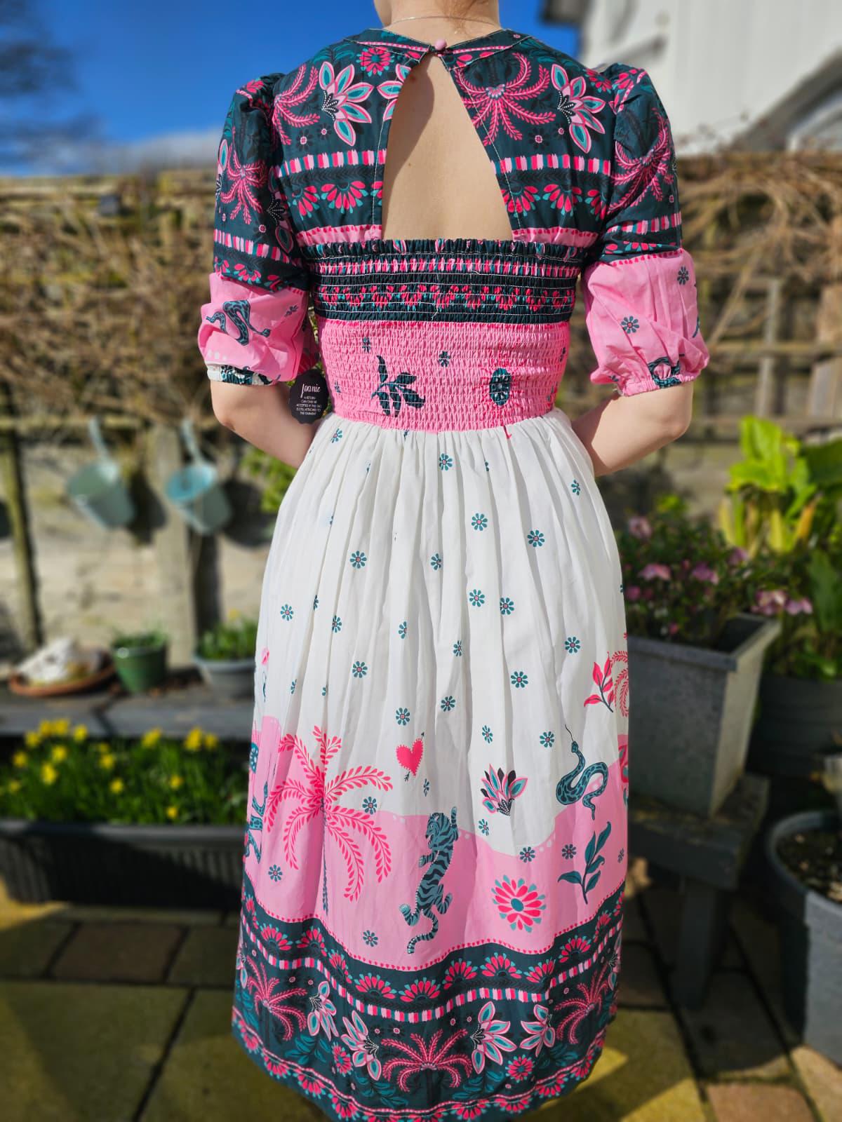 Joanie Womens Palm Tree Print Floral/Fauna Print Tie Neck Midi Dress - UK 8**