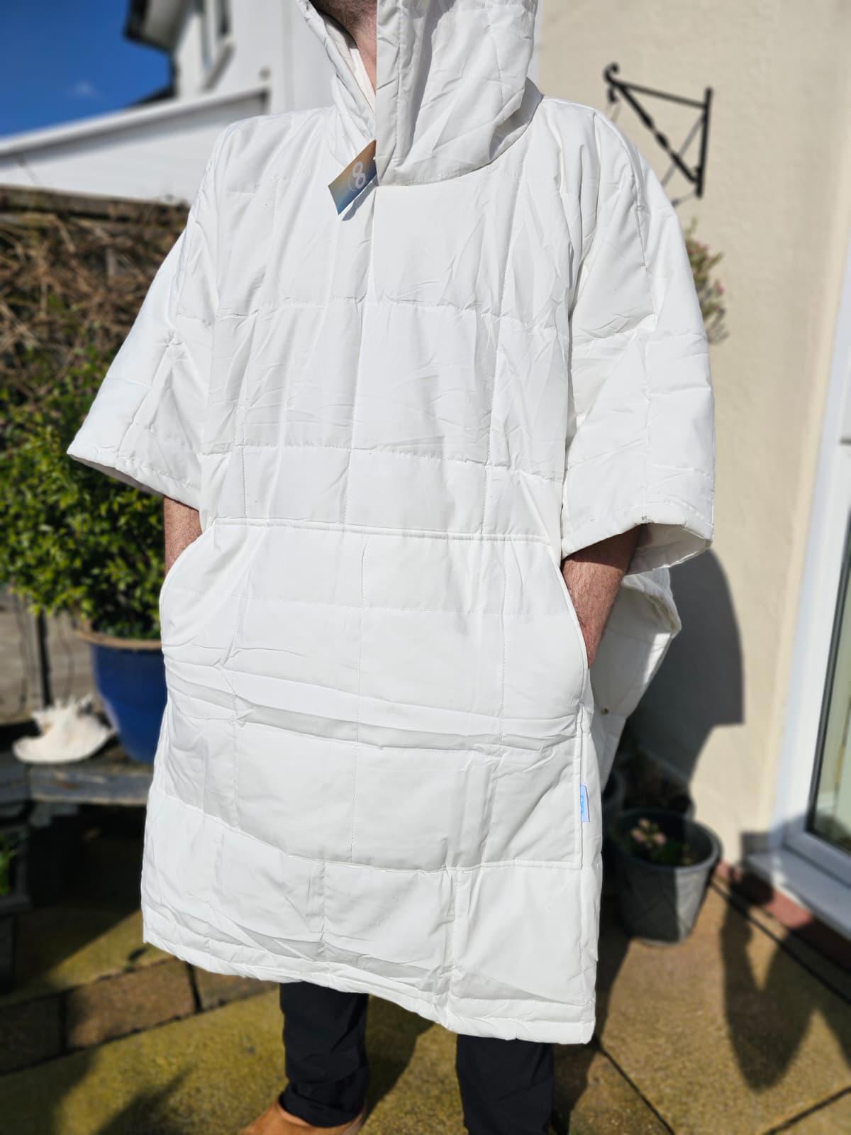 The OODIE Oversize White Hooded Poncho/Cloak - Unisex - One Size Fits Most 14+