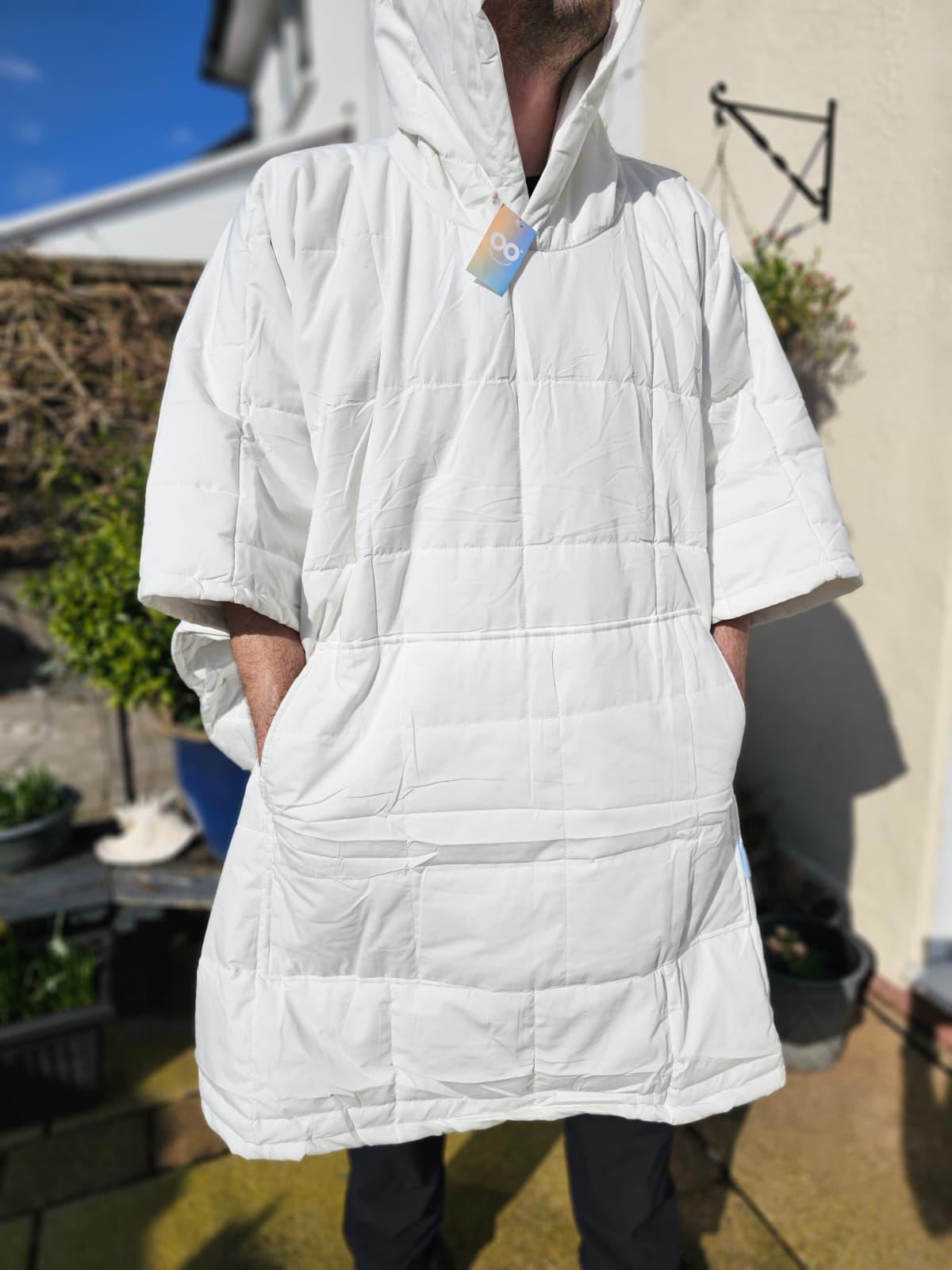 The OODIE Oversize White Hooded Poncho/Cloak - Unisex - One Size Fits Most 14+