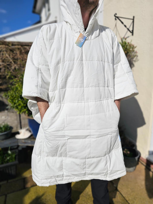 The OODIE Oversize White Hooded Poncho/Cloak - Unisex - One Size Fits Most 14+