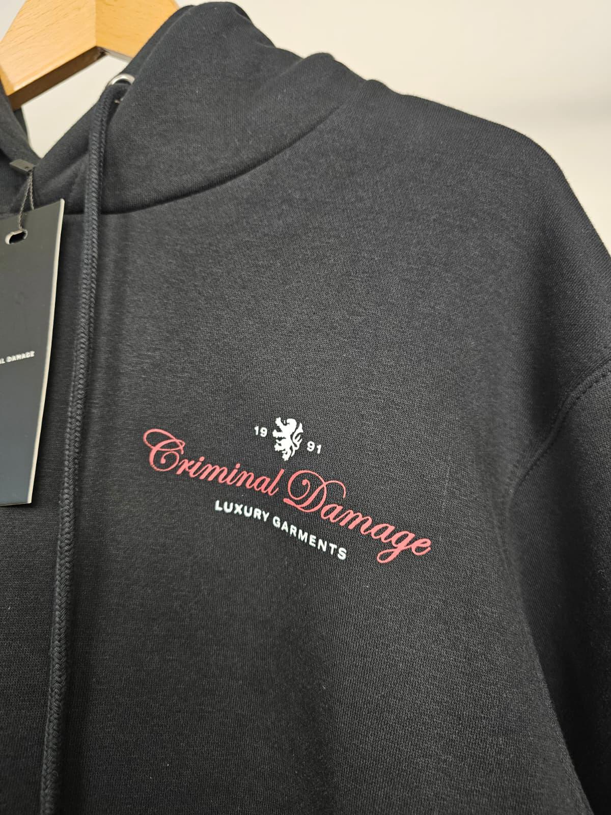 Criminal Damage Luxury Garments Mens Pullover Back/Front Print Hoodie -M/Medium
