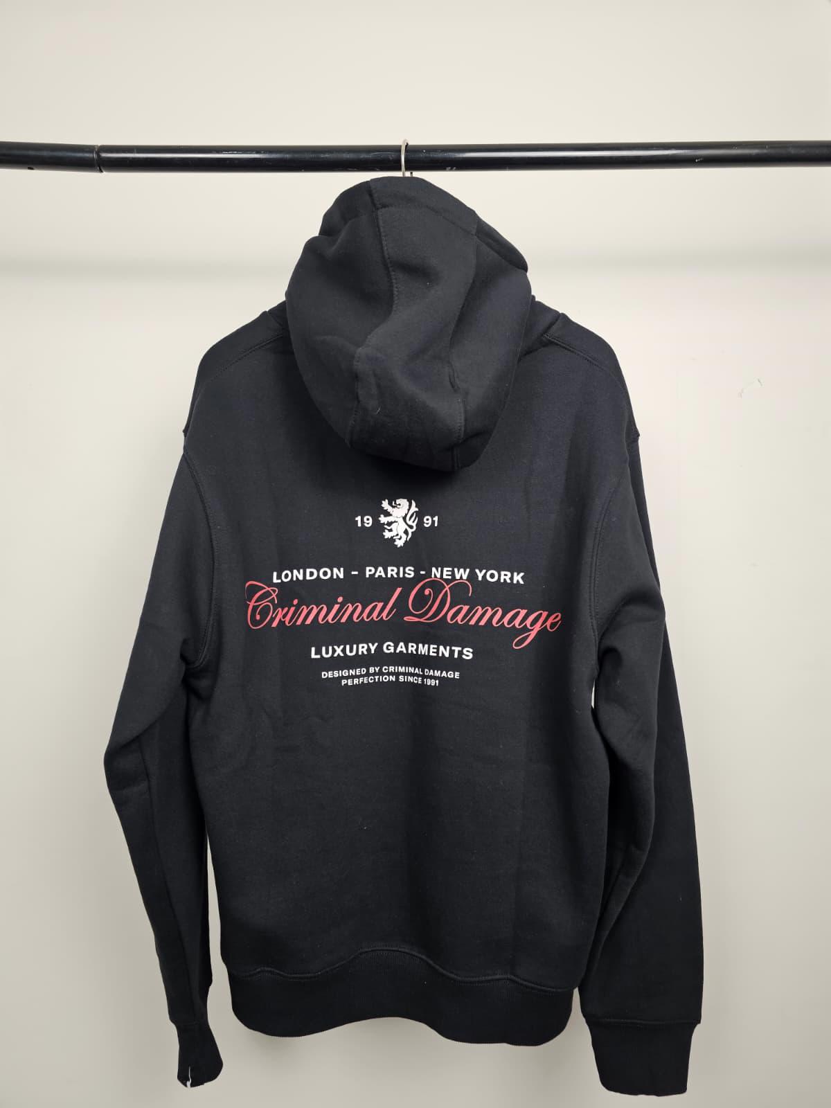 Criminal Damage Luxury Garments Mens Pullover Back/Front Print Hoodie -M/Medium