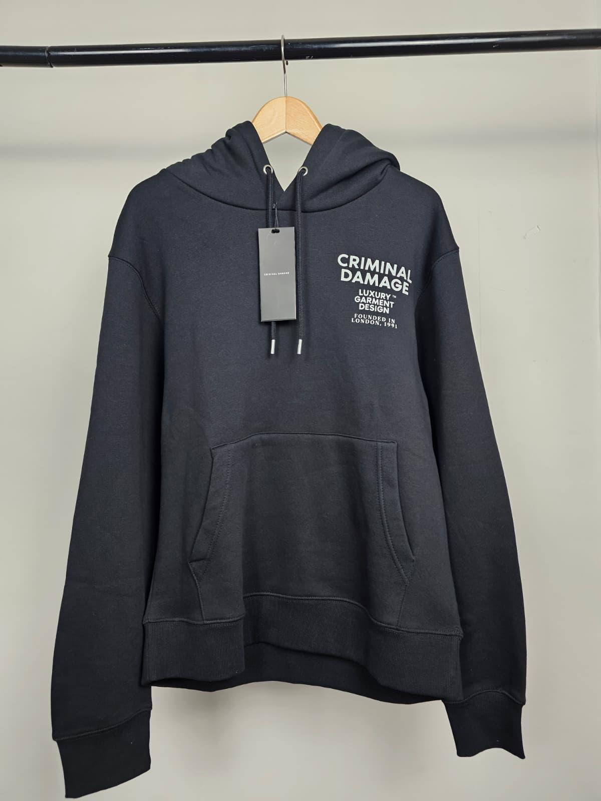 Criminal Damage Luxury Garments Mens Pullover Back/Front Print Hoodie -S/Small