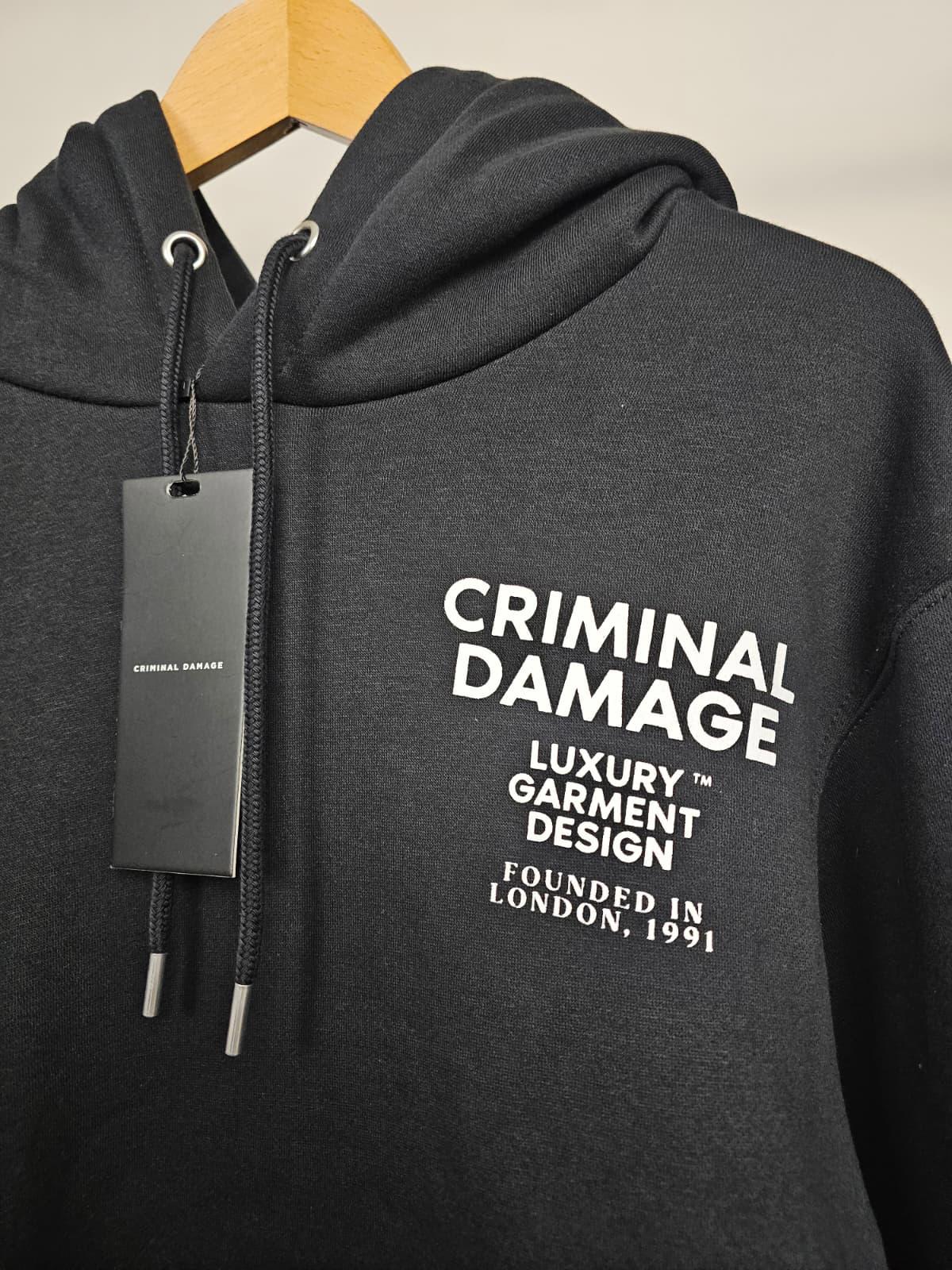 Criminal Damage Luxury Garments Mens Pullover Back/Front Print Hoodie -S/Small