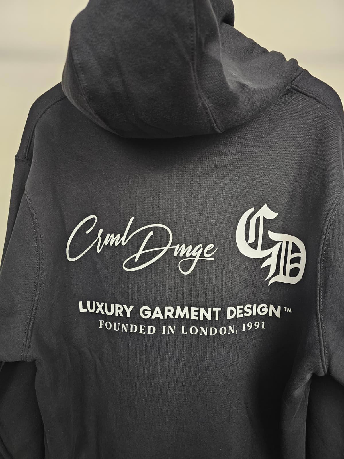 Criminal Damage Luxury Garments Mens Pullover Back/Front Print Hoodie -S/Small