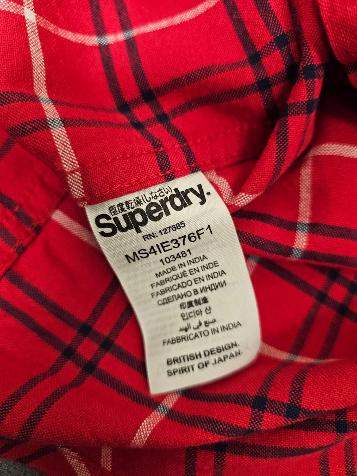 Superdry Mens Long Sleeve Button Oxford Checked Shirt -XL/Extra Large -Red/Navy