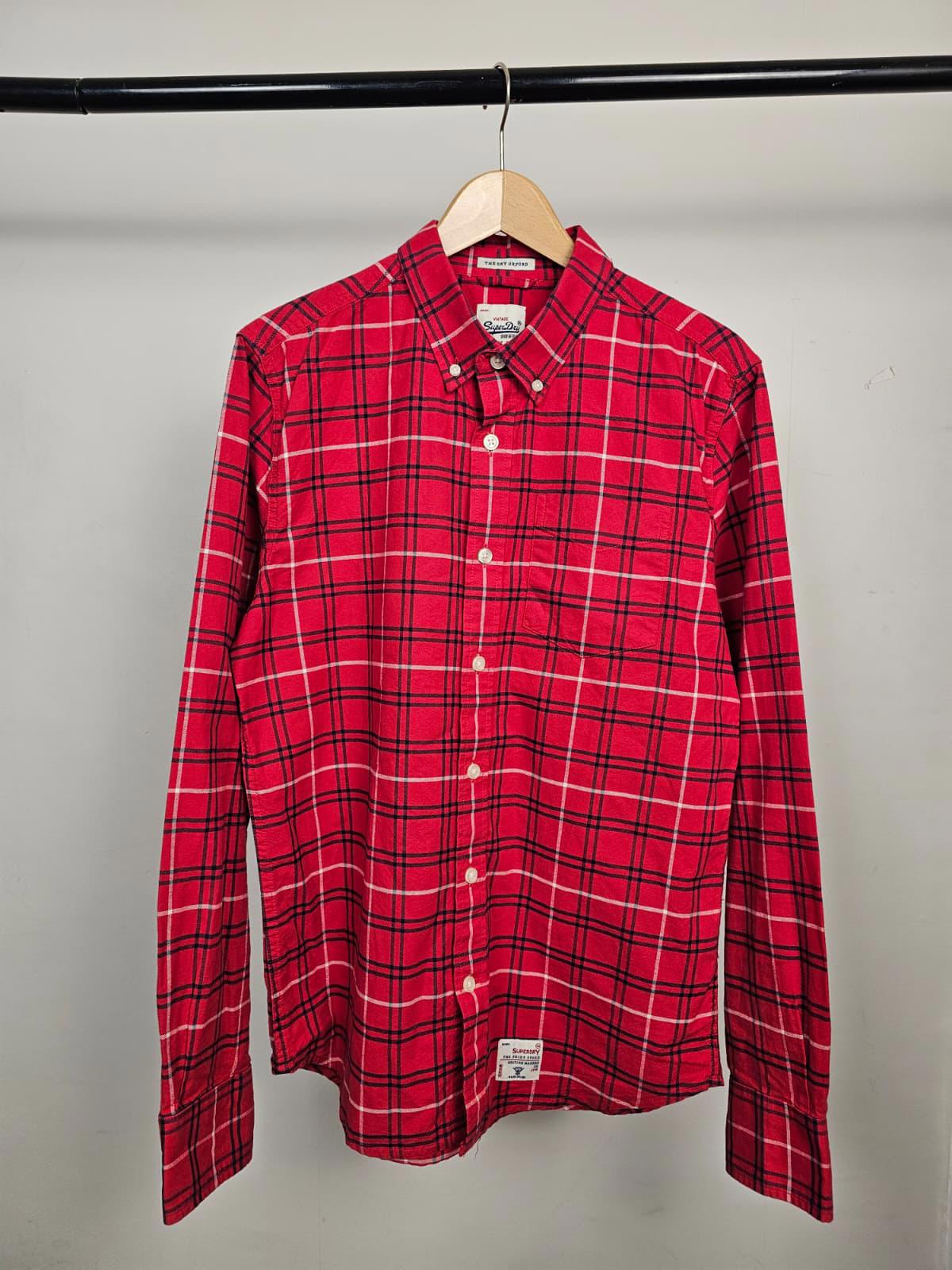Superdry Mens Long Sleeve Button Oxford Checked Shirt -XL/Extra Large -Red/Navy