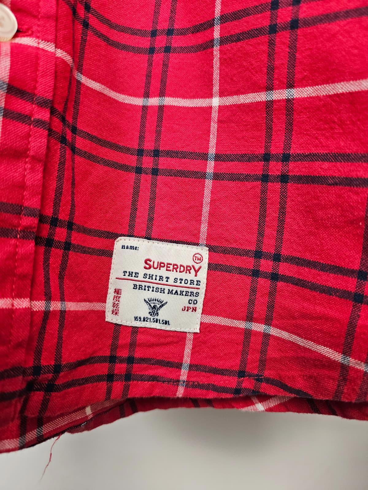 Superdry Mens Long Sleeve Button Oxford Checked Shirt -XL/Extra Large -Red/Navy