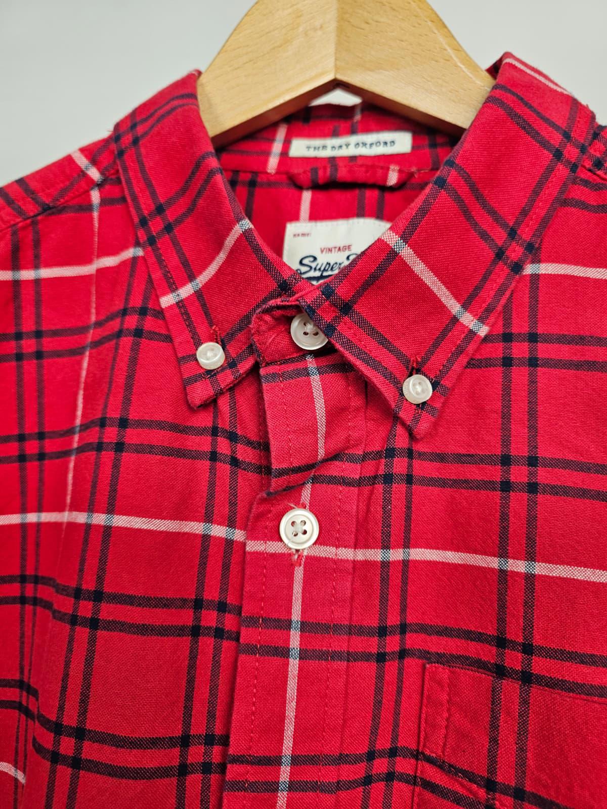 Superdry Mens Long Sleeve Button Oxford Checked Shirt -XL/Extra Large -Red/Navy