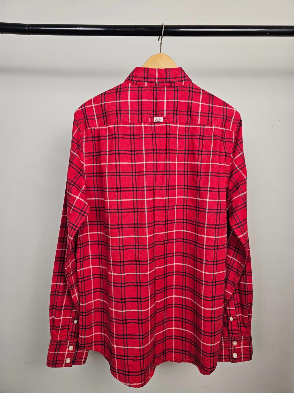 Superdry Mens Long Sleeve Button Oxford Checked Shirt -XL/Extra Large -Red/Navy