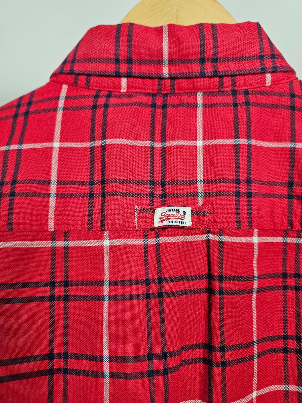 Superdry Mens Long Sleeve Button Oxford Checked Shirt -XL/Extra Large -Red/Navy