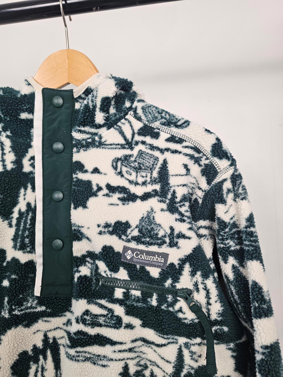 Columbia Mens Pullover Outdoor/Camping Print Snap Button Hooded Fleece Jumper -S