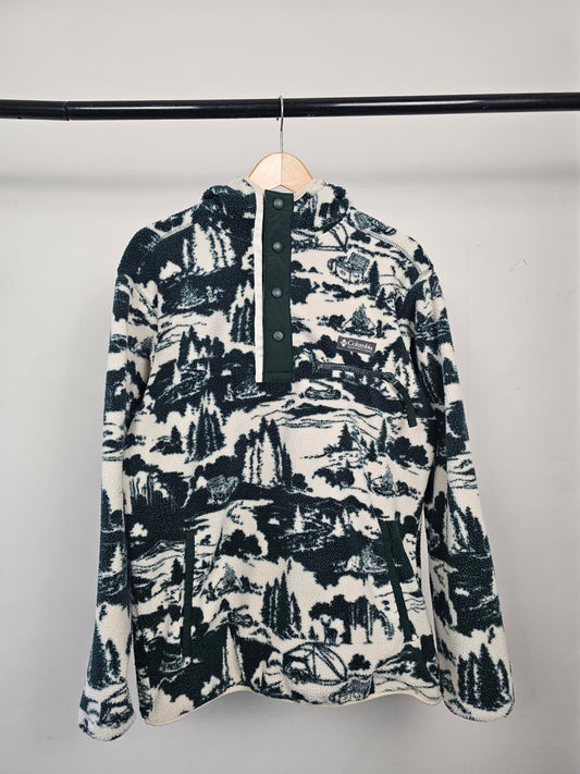 Columbia Mens Pullover Outdoor/Camping Print Snap Button Hooded Fleece Jumper -S