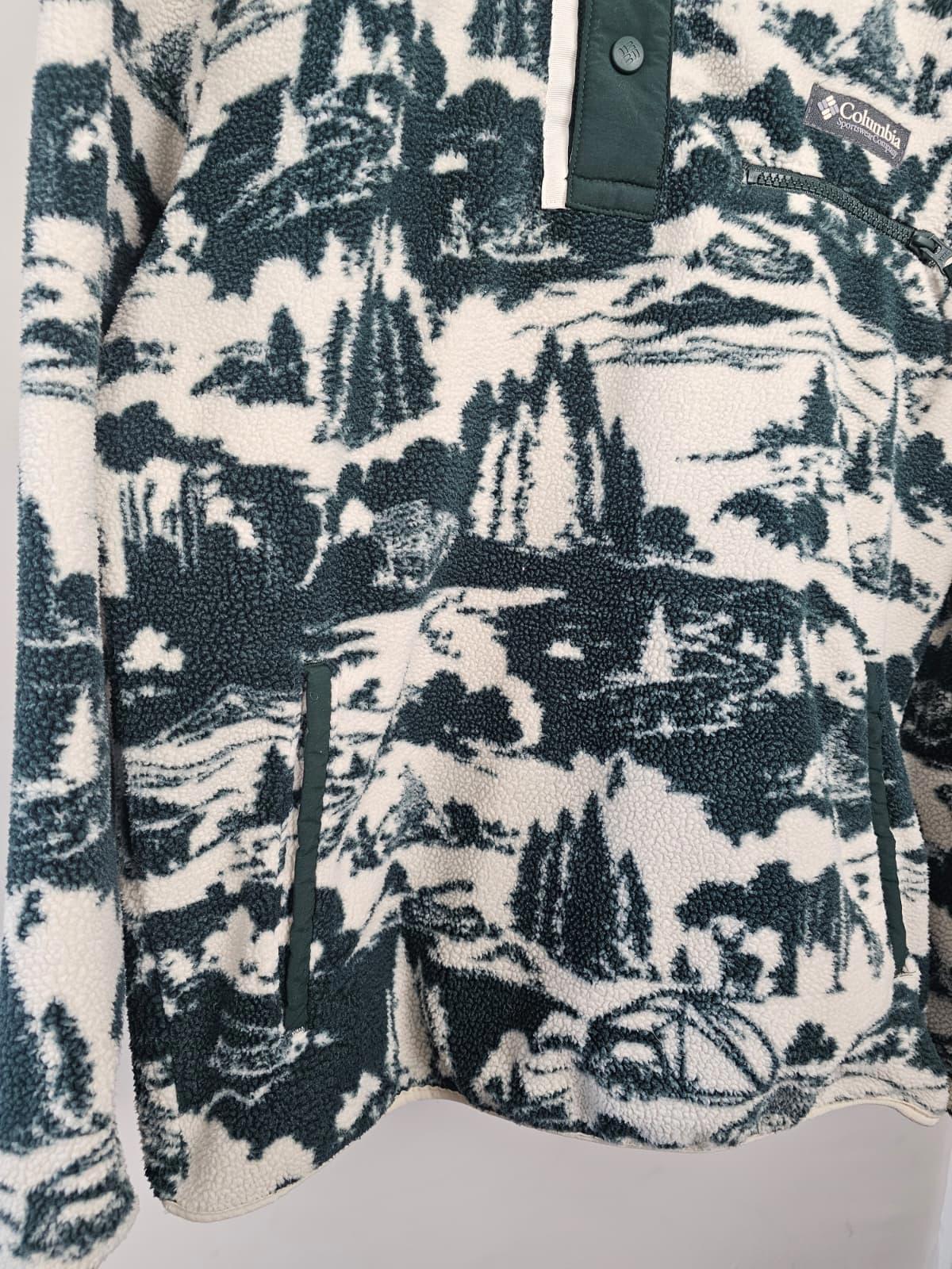 Columbia Mens Pullover Outdoor/Camping Print Snap Button Hooded Fleece Jumper -S