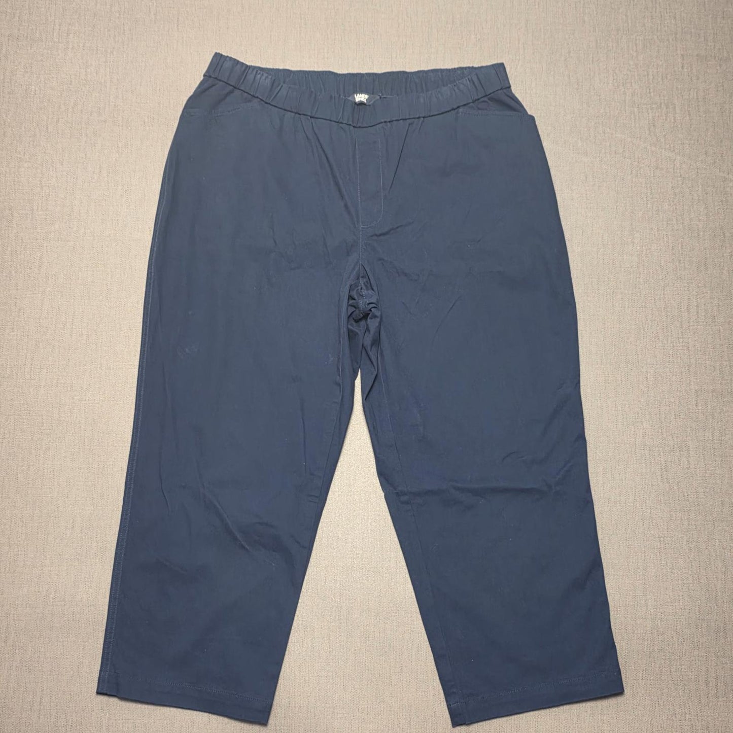 Lands End Womens Elasticated Waist Casual Trousers/Pants -UK 20 -W33 / L24 -Navy