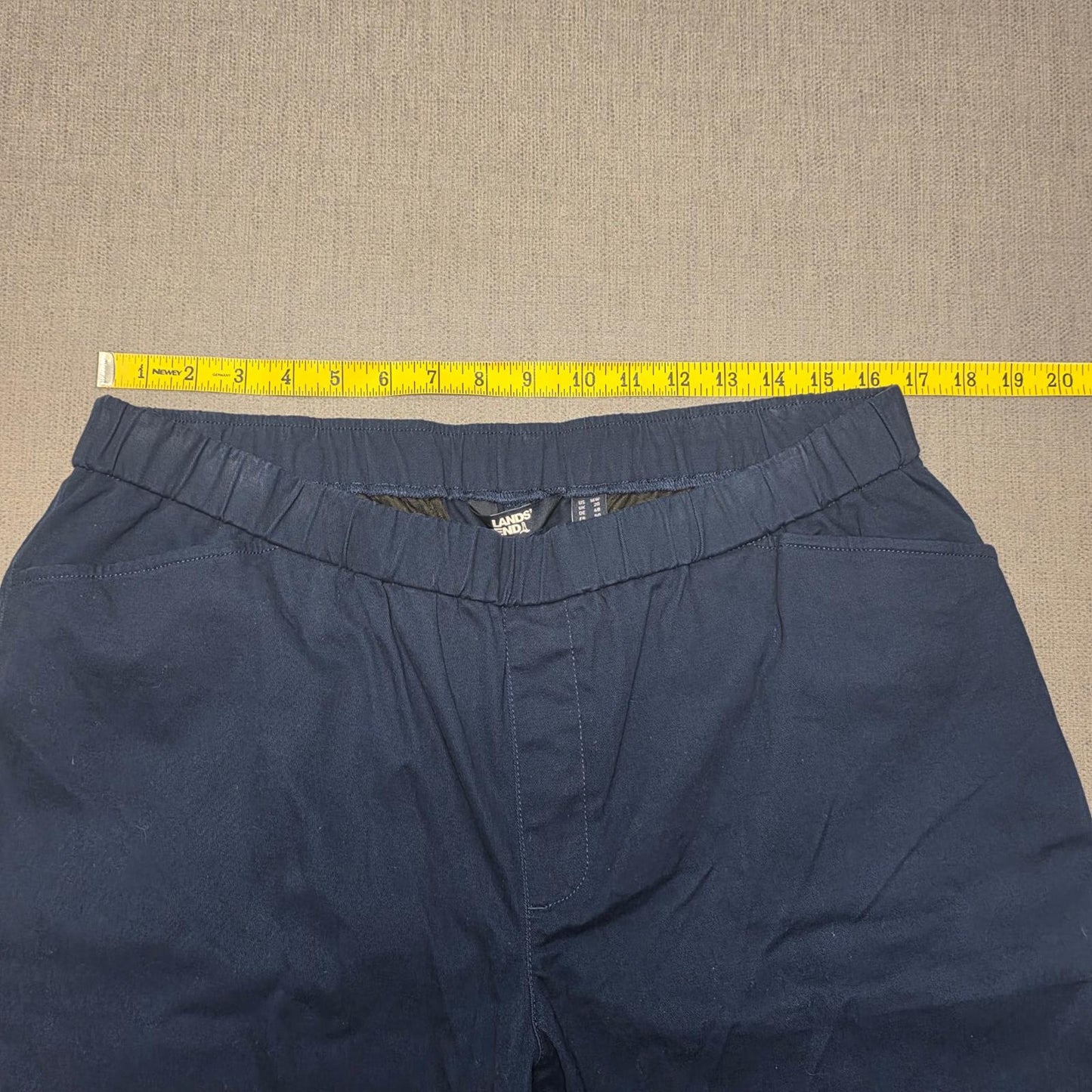 Lands End Womens Elasticated Waist Casual Trousers/Pants -UK 20 -W33 / L24 -Navy