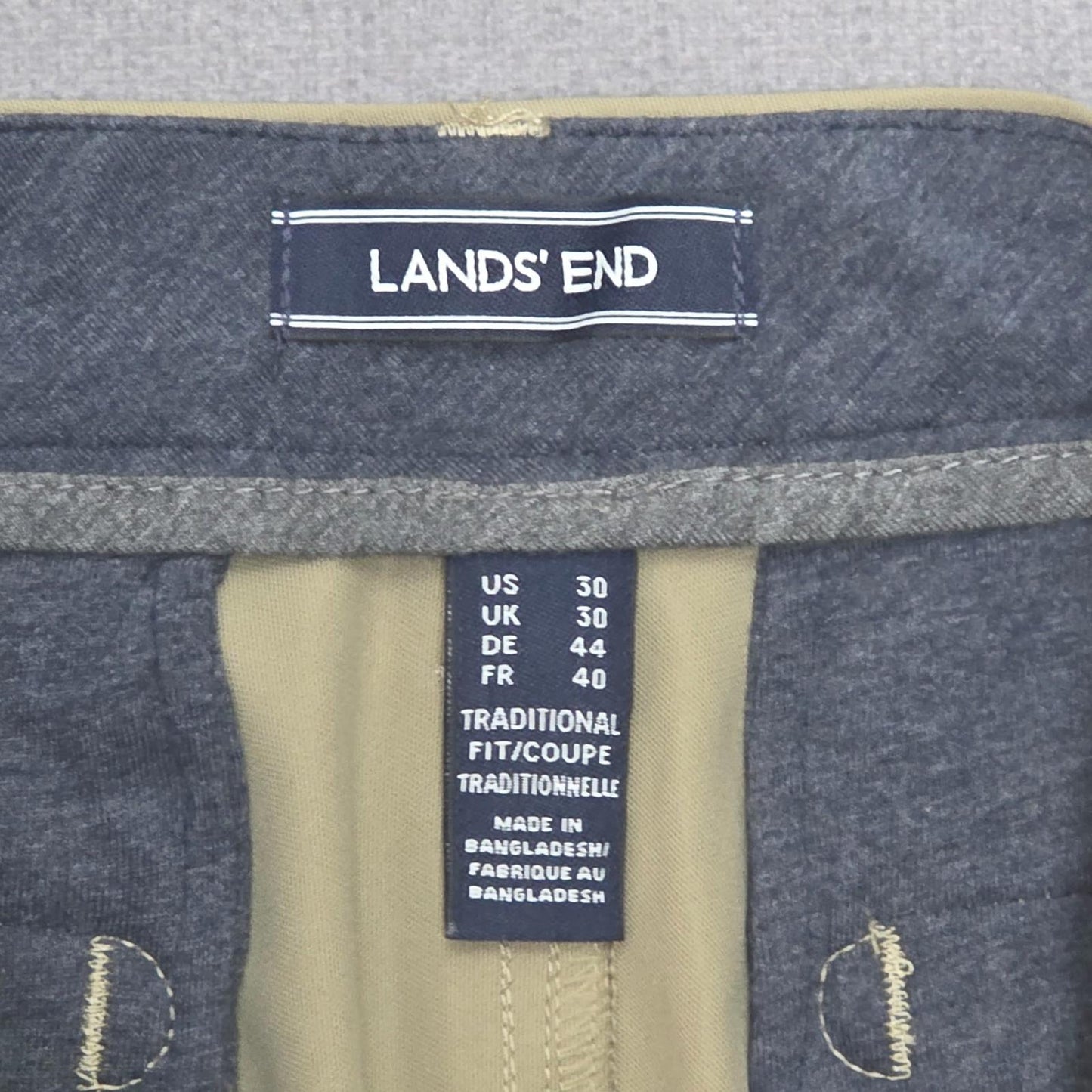 Lands End Mens Chino Style Smart Casual Trousers/Pants - 30 - W30 / L30 - Khaki