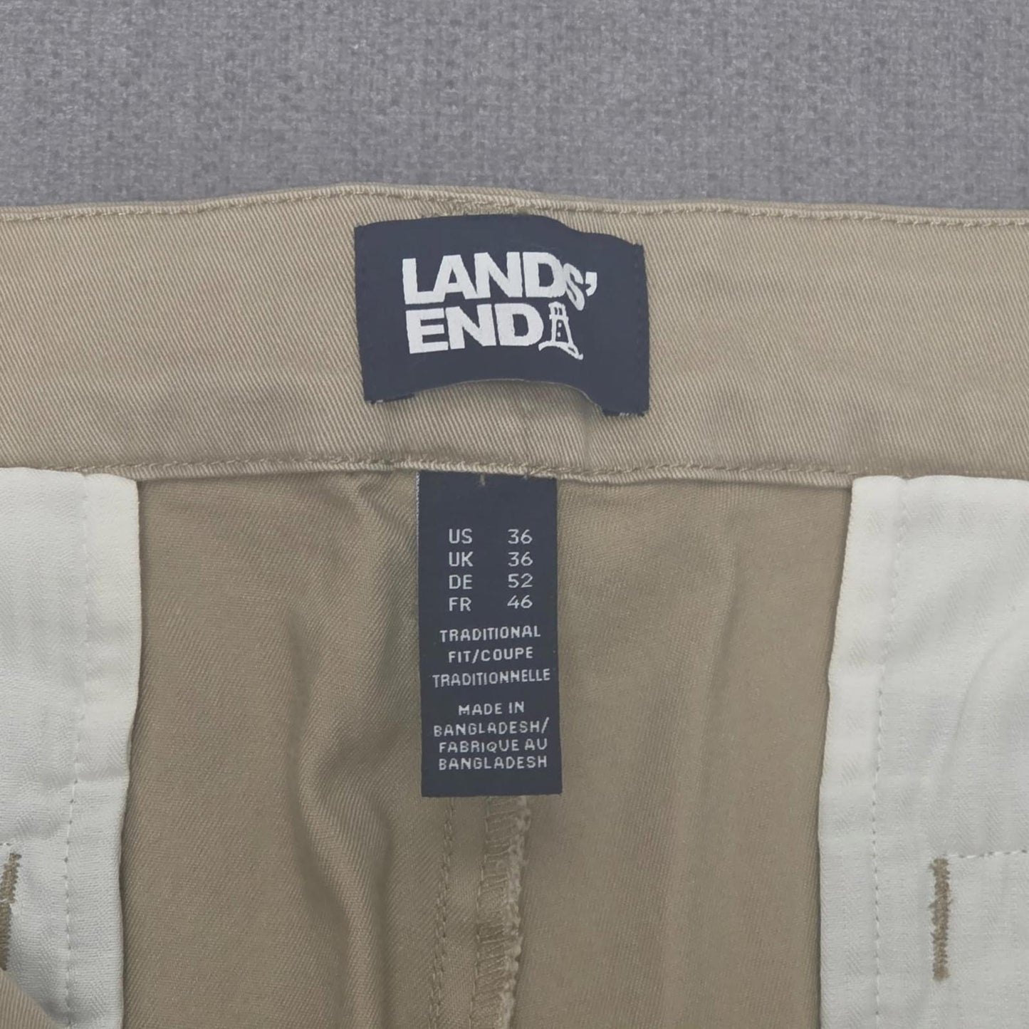 Lands End Mens Chino Style Smart Casual Trousers/Pants -  36 - W36 / L28 - Beige