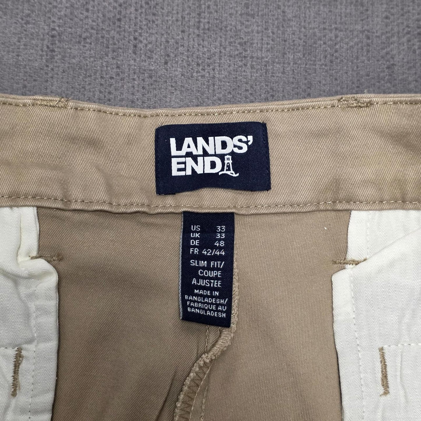 Lands End Mens Chino Style Smart Casual Trousers/Pants - 33 - W33 / L28 - Beige
