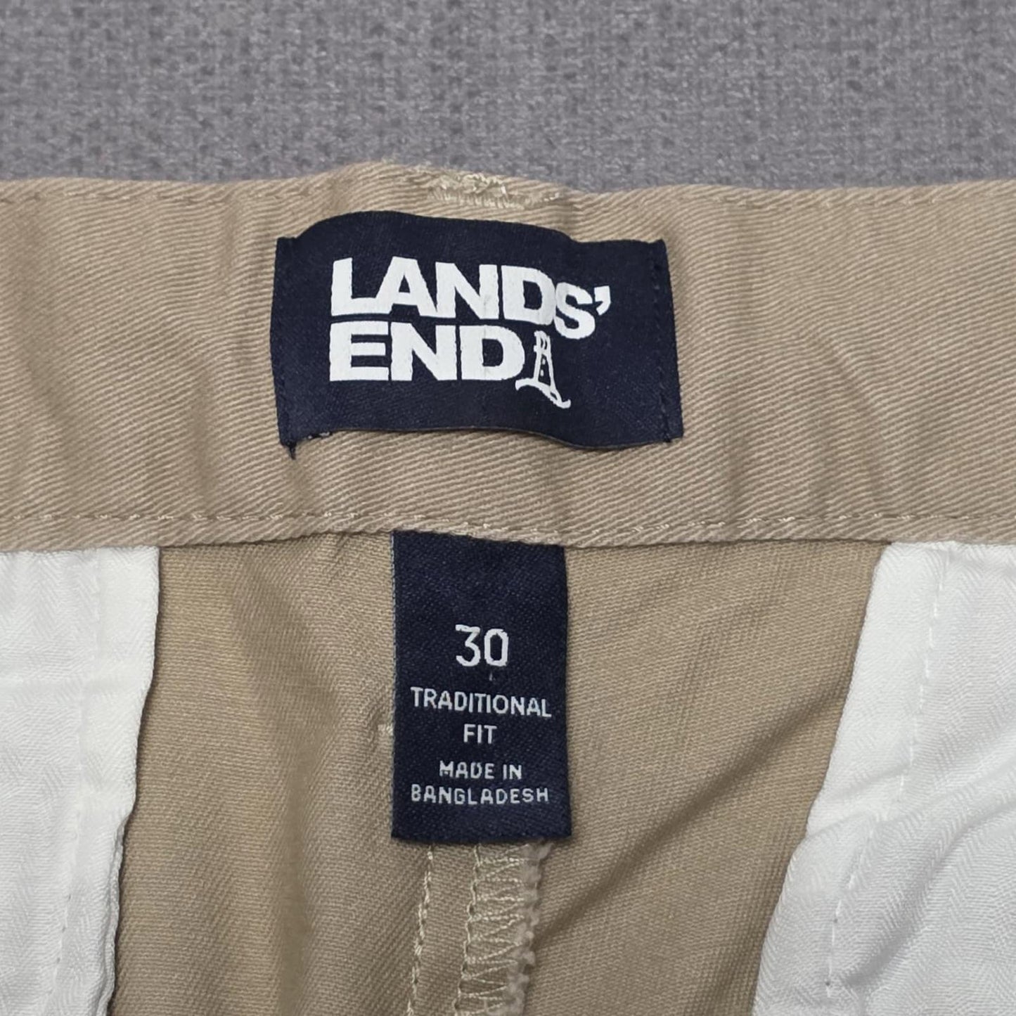 Lands End Mens Chino Style Smart Casual Trousers/Pants - 30 - W30 / L26 - Beige