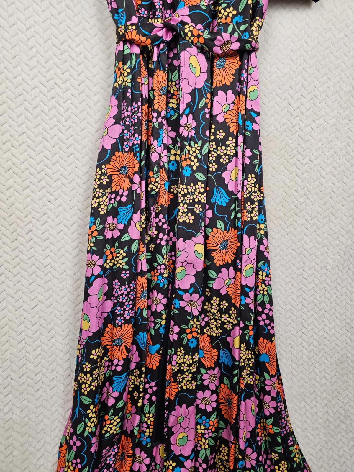Joanie X Zeena Shah Womens Retro Floral Print Ruffle Collar Wrap Dress - UK 10