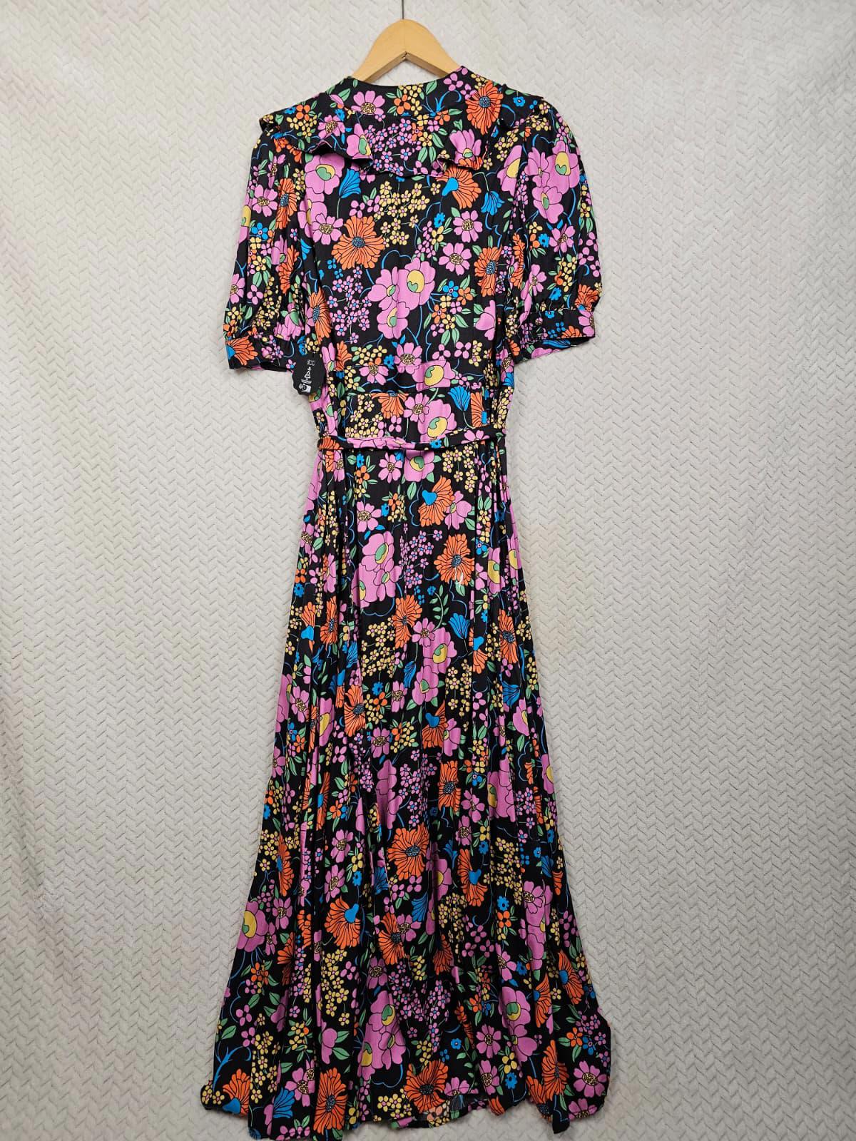 Joanie X Zeena Shah Womens Retro Floral Print Ruffle Collar Wrap Dress - UK 10