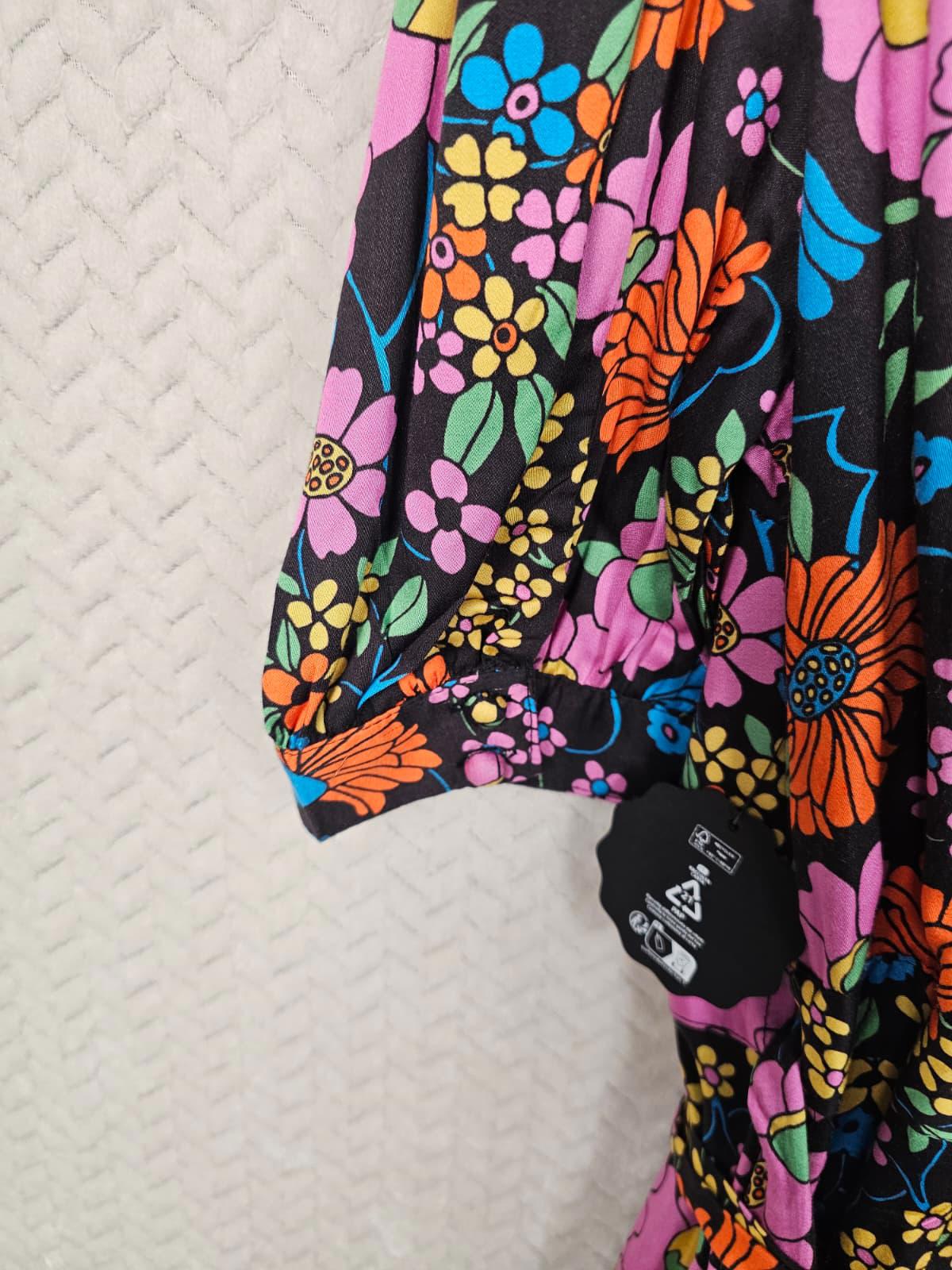 Joanie X Zeena Shah Womens Retro Floral Print Ruffle Collar Wrap Dress - UK 10