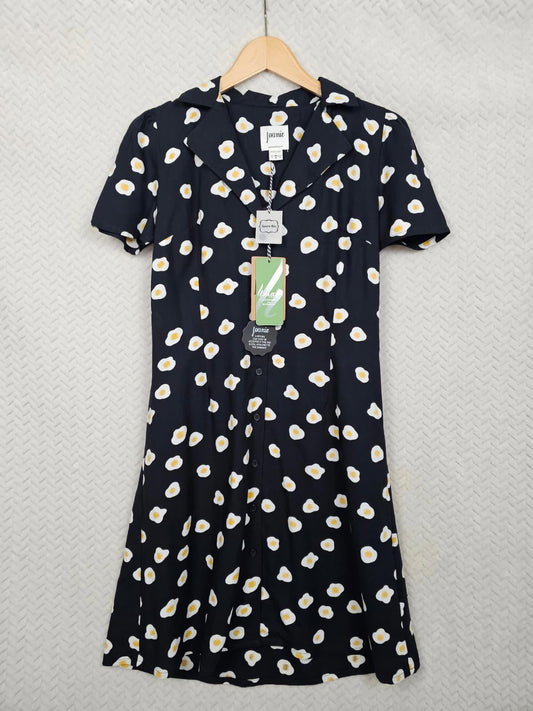 Joanie Womens Freida Fried Eggs Print Tea Knee Length Dress - UK 8