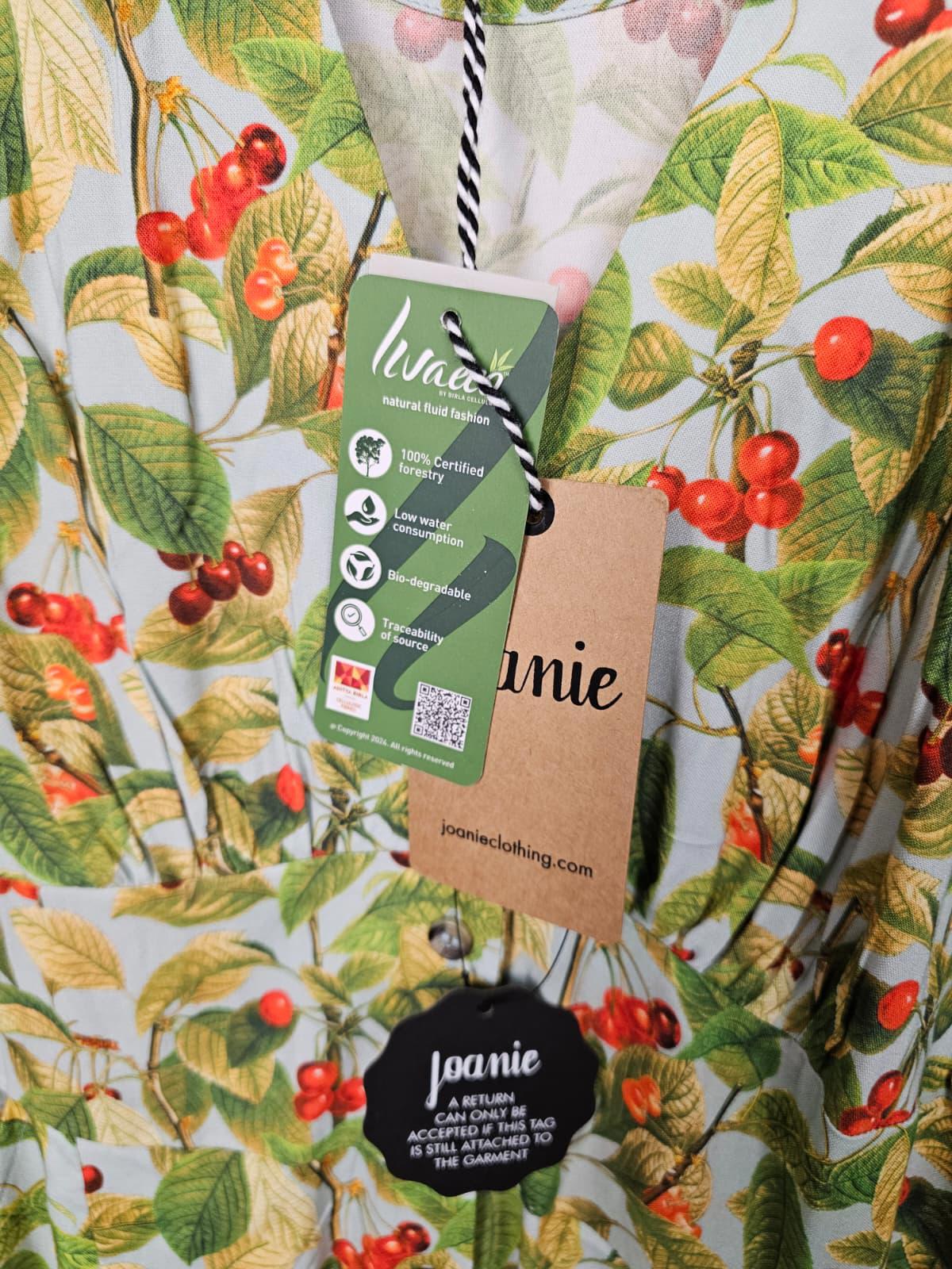 Joanie Womens Manon Cherry Print Button-Through Spring Pocket Tea Dress - UK 8
