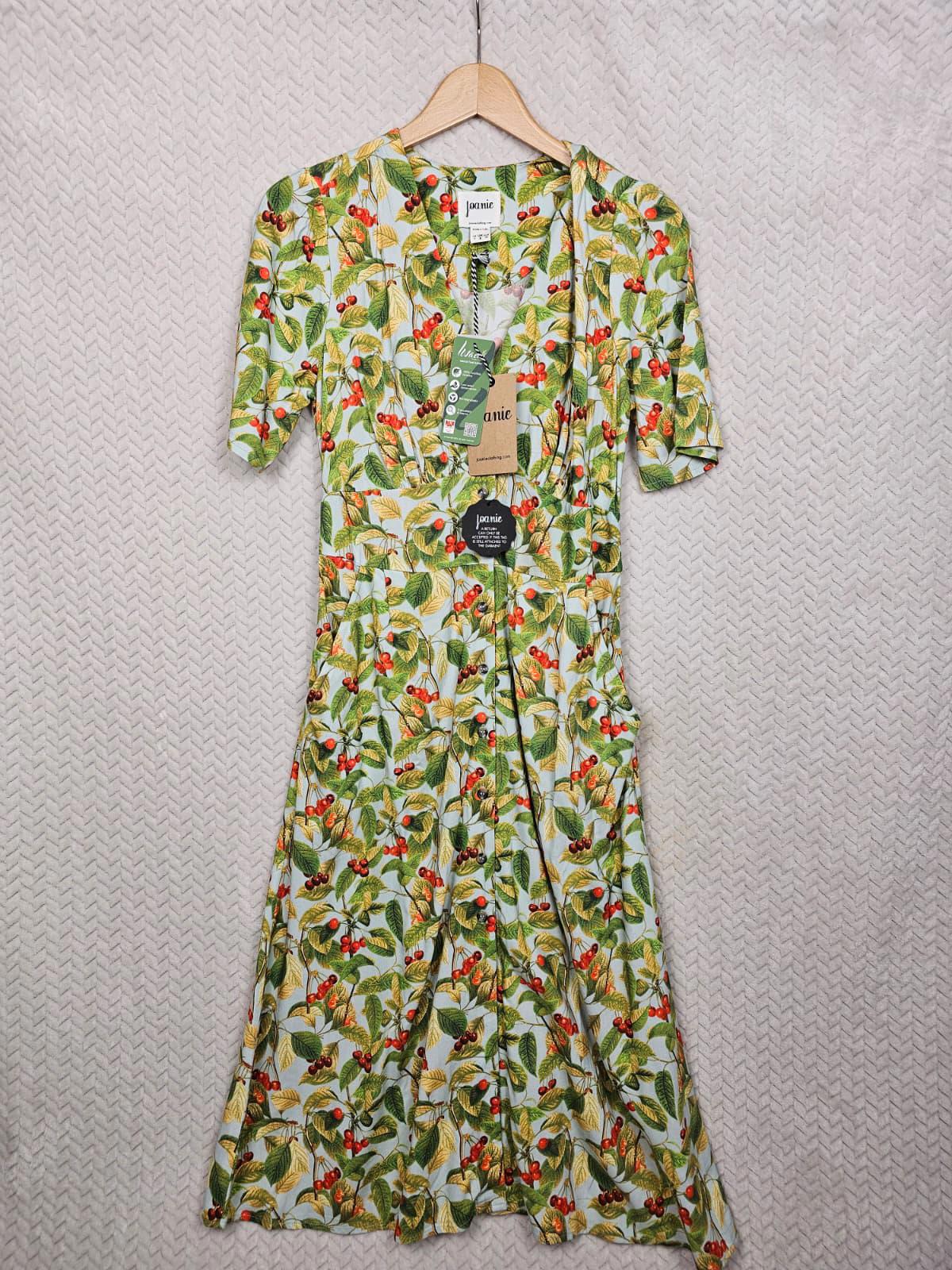 Joanie Womens Manon Cherry Print Button-Through Spring Pocket Tea Dress - UK 8