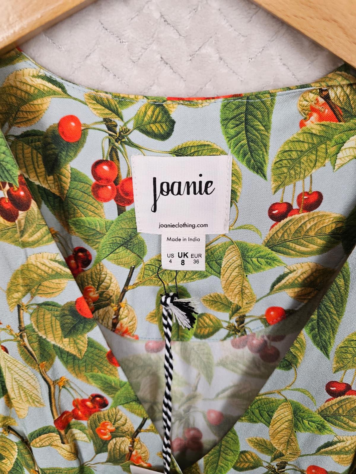 Joanie Womens Manon Cherry Print Button-Through Spring Pocket Tea Dress - UK 8